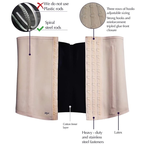 Latex waist cincher 3 rows of hooks metal boning rods - Picture 4 of 8